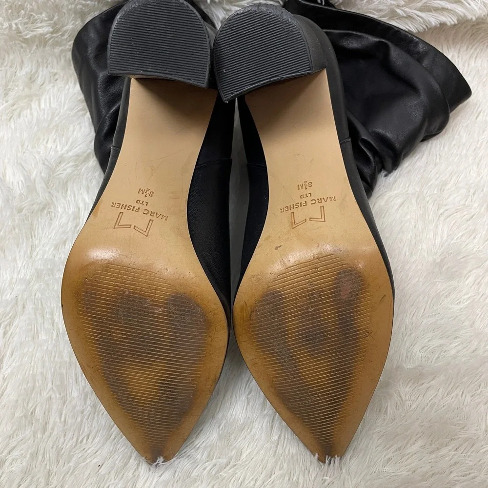 Marc Fisher Ltd Unana Boots Womens 8.5 Black Leather Slouchy Ankle Heeled‎
